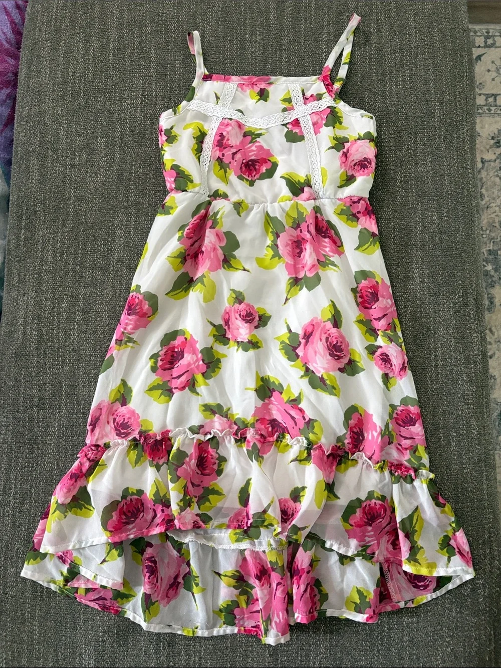 Place White Dress with Pink Rose Accents
